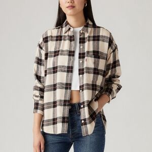 LEVI'S Women's Henri Flannel Shirt Cream Black Red Plaid